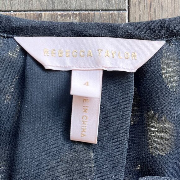 Rebecca Taylor Silk Ruffle Blouse Size 4 Black Gold Metallic Designer Top - Picture 3 of 7